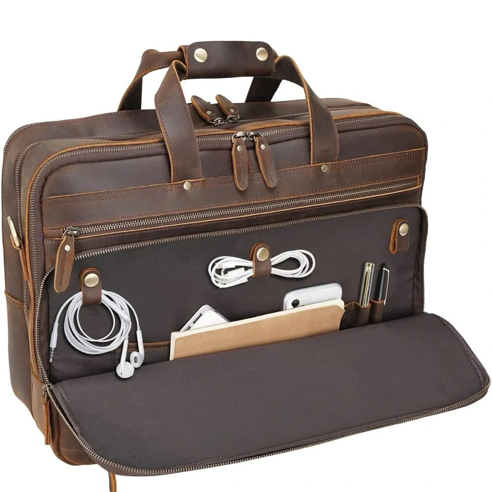 Brown 100% REAL ITALIAN Leather Men's Briefcase *NEW*